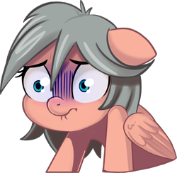 Size: 1094x1067 | Tagged: safe, artist:taneysha, derpibooru import, oc, oc only, oc:gearsy septima, pegasus, pony, blue face, female, lip bite, mare, scared, shrunken pupils, simple background, solo, sticker, transparent background, wide eyes