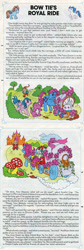 Size: 527x1572 | Tagged: safe, derpibooru import, baby firefly, baby glory, bow tie (g1), cherries jubilee, majesty, spike (g1), comic:my little pony (g1), g1, baby bowtie, bow tie's royal ride, carriage, elfin king, fairy queen, food, official, pony pulls the wagon, pram, product placement, queen mab, scarlet cap, sprinkles, story, stroller, tie-in