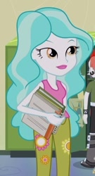 Size: 292x540 | Tagged: safe, screencap, crimson napalm, paisley, equestria girls, equestria girls (movie), cropped, flower, lockers, notebook, solo