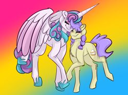 Size: 2732x2048 | Tagged: safe, artist:percy-mcmurphy, cream puff, princess flurry heart, alicorn, earth pony, pony, blushing, craft, eyes closed, female, flurrpuff, lesbian, mare, nuzzling, older, shipping, smiling