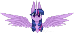 Size: 7652x3409 | Tagged: safe, artist:imbirgiana, derpibooru import, twilight sparkle, twilight sparkle (alicorn), alicorn, pony, bust, eye clipping through hair, female, jewelry, looking at you, mare, necklace, simple background, smiling, solo, spread wings, transparent background, wings