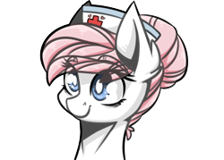 Size: 3500x2500 | Tagged: safe, artist:lrusu, derpibooru import, nurse redheart, earth pony, pony, bust, eye clipping through hair, female, mare, simple background, smiling, solo, transparent background