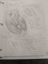 Size: 3024x4032 | Tagged: safe, artist:royalwolf1111, derpibooru import, oc, oc only, oc:cosmic harmony, oc:melody shard, large wings, lined paper, looking at you, looking back, looking back at you, reference sheet, size comparison, traditional art, wings