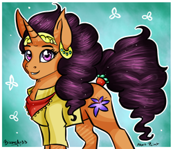 Size: 760x657 | Tagged: safe, artist:alexispaint, artist:bizonekx33, saffron masala, pony, unicorn, collaboration, spice up your life, chest fluff, cute, female, mare, saffronbetes, solo