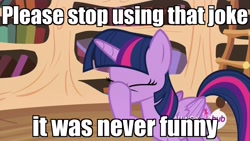 Size: 1920x1080 | Tagged: safe, edit, edited screencap, screencap, twilight sparkle, twilight sparkle (alicorn), alicorn, pony, testing testing 1-2-3, facehoof, hub logo, image macro, meme, reaction image, reading, solo