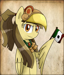 Size: 1024x1195 | Tagged: safe, artist:jayivee, derpibooru import, oc, oc:tailcoatl, pegasus, pony, aztec, flag, mexico, nation ponies, ponified