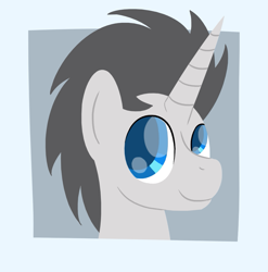 Size: 981x993 | Tagged: safe, artist:phat_guy, derpibooru exclusive, derpibooru import, oc, oc only, pony, unicorn, bust, frame, horn, lineless, male, portrait, simple background, smiling, solo, stallion