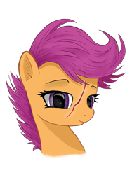 Size: 3000x4000 | Tagged: safe, artist:yognaughtsteve, derpibooru import, scootaloo, fanfic:helljumpers, fanfic art, scar, simple background, solo, transparent background