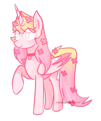 Size: 1725x2073 | Tagged: safe, artist:officialawkwardalien, derpibooru import, oc, oc only, oc:sakura blush, alicorn, alicorn oc, flower, flower in hair, simple background, solo, transparent background