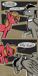 Size: 500x1000 | Tagged: safe, artist:clorin spats, derpibooru import, doctor whooves, oc, oc:pun, earth pony, pegasus, pony, ask, ask pun, discord whooves, discorded, discorded whooves, facehoof, female, mare, pun