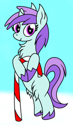 Size: 1536x2616 | Tagged: safe, artist:dinkyuniverse, liza doolots, petunia, tootsie flute, candy, candy cane, chest fluff, food, snow, solo, unshorn fetlocks