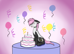 Size: 2907x2142 | Tagged: safe, artist:mintywaffle, oc, oc only, oc:sleepy panda, panda pony, birthday cake, cake, food, solo