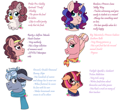 Size: 5776x5192 | Tagged: safe, artist:strawberry-spritz, oc, oc only, oc:bunny slope, oc:fiction addiction, oc:gertrude, oc:haute coutre, oc:milky way (strawberry-spritz), oc:southern belle, absurd resolution, adoptable, bust, crack ship offspring, interspecies offspring, magical gay spawn, magical lesbian spawn, offspring, parent:big macintosh, parent:bon bon, parent:discord, parent:double diamond, parent:gabby, parent:pinkie pie, parent:princess cadance, parent:princess luna, parent:rarity, parent:saffron masala, parent:sunburst, parent:twilight sparkle, parents:bonbon x princess luna, parents:cadmac, parents:discord x double diamond, parents:gabby x pinkie, parents:rarity x saffron masala, parents:twiburst