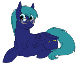 Size: 696x586 | Tagged: safe, artist:mythpony, derpibooru import, oc, oc:trinary, pegasus, pony, glasses, male, prone, simple background, solo, stallion, white background