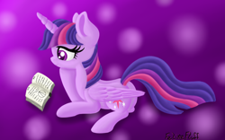 Size: 1024x640 | Tagged: safe, artist:felinefluff, twilight sparkle, twilight sparkle (alicorn), alicorn, pony, reading, solo