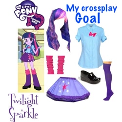 Size: 600x600 | Tagged: safe, twilight sparkle, equestria girls, clothes, cosplay, costume, crossplay, eqg promo pose set, goal, idea, leg warmers, shirt, shoes, skirt, socks, wig