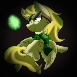 Size: 2560x2560 | Tagged: safe, artist:brokensilence, derpibooru import, oc, oc:noctis, pegasus, pony, clothes, confident, fluffy, flying, goggles, male, redraw, scarf, solo, stallion