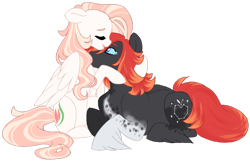 Size: 1024x672 | Tagged: safe, artist:azure-art-wave, derpibooru import, oc, oc only, oc:arkansas black, oc:callie, earth pony, pegasus, pony, female, hug, male, mare, prone, simple background, stallion, teary eyes, transparent background