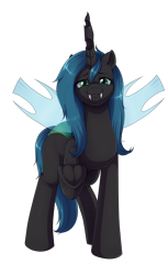 Size: 1456x2379 | Tagged: safe, artist:evomanaphy, derpibooru import, oc, oc only, oc:cyclorra, changeling, changeling oc, changeling princess, fangs, looking at you, simple background, smiling, solo, transparent background, underhoof