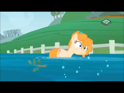 Size: 2048x1536 | Tagged: safe, screencap, pear butter, pony, the perfect pear, black bars, boomerang (tv channel), flood, puffy cheeks, solo, water