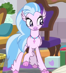 Size: 524x582 | Tagged: safe, derpibooru import, screencap, silverstream, classical hippogriff, hippogriff, the hearth's warming club, female, jewelry, necklace, raised claw, solo