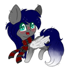 Size: 1100x1100 | Tagged: safe, artist:adostume, derpibooru import, oc, oc only, pegasus, pony, blushing, chibi, clothes, scarf, simple background, solo, sparkles, transparent background