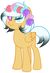 Size: 672x984 | Tagged: safe, artist:angelamusic13, derpibooru import, oc, pegasus, pony, blind, female, floral head wreath, flower, heterochromia, magical lesbian spawn, mare, offspring, parent:fresh coat, parent:oc:snowdrop, parents:canon x oc, simple background, solo, transparent background