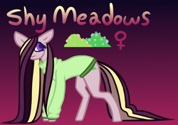Size: 900x635 | Tagged: safe, artist:eppyminecart, derpibooru import, oc, oc only, oc:shy meadows, earth pony, pony, clothes, female, gradient background, hair over one eye, icey-verse, magical lesbian spawn, mare, next generation, offspring, parent:fluttershy, parent:tree hugger, parents:flutterhugger, shy, solo, sweater