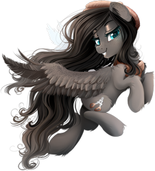 Size: 1580x1750 | Tagged: safe, artist:meotashie, oc, oc only, oc:louise, pegasus, pony, clothes, ear fluff, female, flying, hat, long mane, scarf, simple background, smiling, solo, transparent background