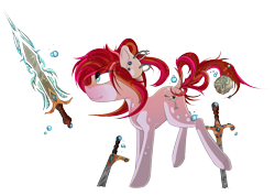 Size: 1996x1420 | Tagged: safe, artist:beardie, oc, oc only, oc:love poison, earth pony, pony, ear piercing, piercing, simple background, solo, sword, transparent background, weapon