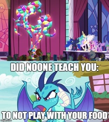 Size: 500x562 | Tagged: safe, derpibooru import, edit, edited screencap, screencap, dragon lord ember, princess ember, princess spike (episode), triple threat, gem, image macro, meme