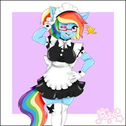 Size: 5000x5000 | Tagged: safe, artist:pastel-pony-princess, derpibooru import, rainbow dash, anthro, pegasus, absurd resolution, bow, clothes, cuffs (clothes), eyeshadow, female, french maid, maid, makeup, one eye closed, solo, wink