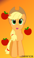 Size: 240x408 | Tagged: safe, artist:zayfen, derpibooru import, applejack, earth pony, pony, cute, derpibooru, digital art, gradient background, happy, pixel art, smiling, solo