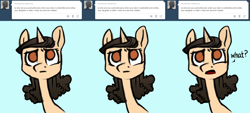 Size: 3840x1729 | Tagged: safe, artist:quintessentially-peculiar, derpibooru import, oc, oc only, oc:vinny, pony, unicorn, ask, comic, solo, tumblr, tumblr:ask little derpy