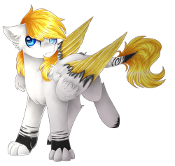 Size: 1762x1668 | Tagged: safe, artist:cloud-drawings, oc, oc only, oc:golden arrow, hippogriff, art trade, blue eyes, male, simple background, solo, stallion, transparent background