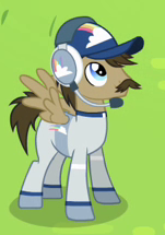 Size: 151x215 | Tagged: safe, screencap, pegasus, pony, baseball cap, cropped, facial hair, hat, headset, male, moustache, solo, stallion, tight ship