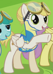 Size: 405x558 | Tagged: safe, screencap, parasol, spring melody, sprinkle medley, sugar cookie, pegasus, pony, wonderbolts academy, background pony, clothes, cropped, female, hair bun, mare, uniform, wonderbolt trainee uniform, wonderbolts uniform