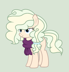 Size: 1024x1060 | Tagged: safe, artist:roseloverofpastels, derpibooru import, oc, oc only, oc:pear muffin, earth pony, pony, base used, clothes, digital art, female, green background, mare, next generation, offspring, parent:applejack, parent:double diamond, parents:doublejack, scarf, simple background