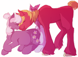 Size: 1024x752 | Tagged: safe, artist:diablediablo, derpibooru import, big macintosh, cheerilee, earth pony, pony, alternate hairstyle, cheerimac, cutie mark, eyes closed, female, male, mare, missing accessory, missing cutie mark, neckerchief, nuzzling, outline, pregnant, shipping, simple background, smiling, stallion, straight, transparent background