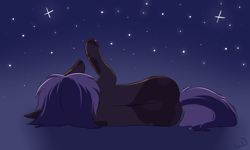 Size: 1024x614 | Tagged: safe, oc, oc only, oc:kit, pony, facing away, lying down, night, on side, simple background, solo, stars