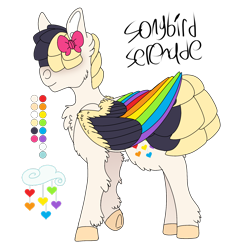 Size: 2048x2048 | Tagged: safe, artist:eleamorbid, derpibooru import, songbird serenade, pegasus, pony, my little pony: the movie, bow, colored wings, cutie mark, female, hair bow, hair over eyes, mare, reference sheet, simple background, solo, transparent background