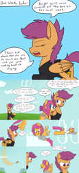 Size: 2400x5200 | Tagged: safe, artist:jake heritagu, scootaloo, pony, comic:ask motherly scootaloo, absurd resolution, comic, factory scootaloo, hairpin, motherly scootaloo, sweatshirt