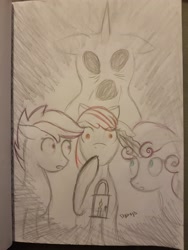 Size: 3024x4032 | Tagged: safe, artist:dyonys, derpibooru import, apple bloom, scootaloo, sweetie belle, ghost, creepy, cutie mark crusaders, lantern, traditional art