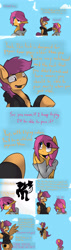 Size: 1500x5250 | Tagged: safe, artist:conmanwolf, scootaloo, pony, comic:ask motherly scootaloo, absurd resolution, comic, factory scootaloo, hairpin, motherly scootaloo, scootaloo can fly, sweatshirt