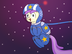 Size: 2000x1500 | Tagged: safe, artist:dinkyuniverse, derpibooru import, alula, pluto, princess erroria, pony, 4chan, astronaut, jet pack, space, spacesuit, stars, zero gravity