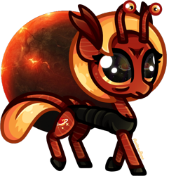 Size: 740x767 | Tagged: safe, artist:amberpone, oc, oc only, alien, alien pony, original species, pony, adult, armor, big eyes, contest prize, cute, cutie mark, digital art, eye reflection, eyestalks, female, four eyes, looking up, mane, mare, orange eyes, original style, paint tool sai, planet, red fur, reflection, simple background, solo, space, standing, transparent background, walking