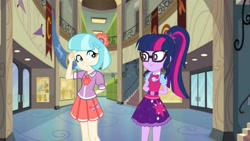 Size: 1280x720 | Tagged: safe, artist:aqua-pony, artist:edwardp31, artist:limedazzle, coco pommel, sci-twi, twilight sparkle, equestria girls, canterlot high, clothes, equestria girls-ified, female, glasses, skirt