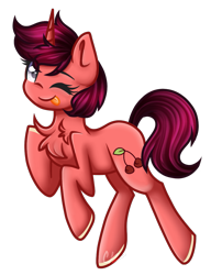 Size: 841x1097 | Tagged: safe, artist:sketchyhowl, oc, oc only, oc:cherry colette, pony, unicorn, chest fluff, female, mare, one eye closed, simple background, solo, transparent background, wink