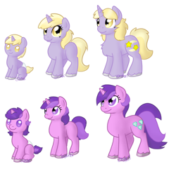 Size: 1024x986 | Tagged: safe, artist:usagi-zakura, amethyst star, dinky hooves, sparkler, pony, age progression, baby, diaper, female, filly, foal, older