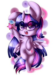 Size: 1600x2133 | Tagged: safe, artist:moonarty, artist:snowbunny0820, twilight sparkle, twilight sparkle (alicorn), alicorn, pony, collaboration, chest fluff, chibi, flying, simple background, solo, stars, transparent background